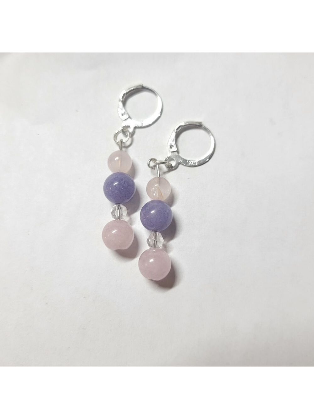 Crystal Rose Quartz Angelite Morganite Beaded Drop Earrings - Picture 3 of 5